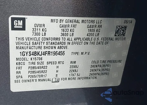 2015 Cadillac Escalade Luxury z USA, uszkodzony, nr VIN 1GYS4BKJ4FR196456